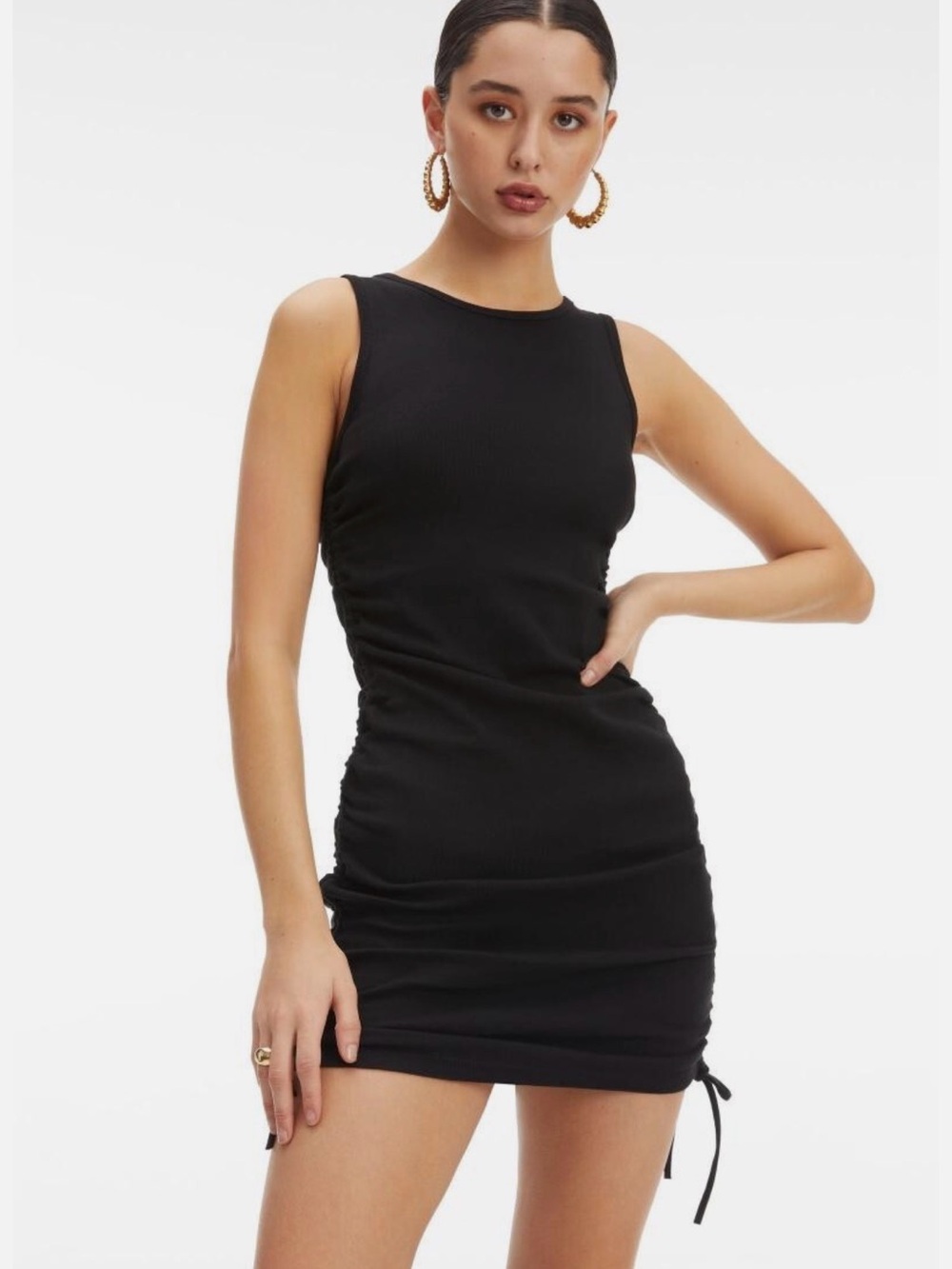 NWT Good American Black Ruched Tank Mini Dress - size 3 (large)